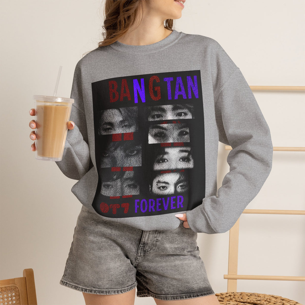 Bangtan Eyes Graphic Sweatshirt — K-Pop Fan Crewneck ("BANGTAN 07 FOREVER")