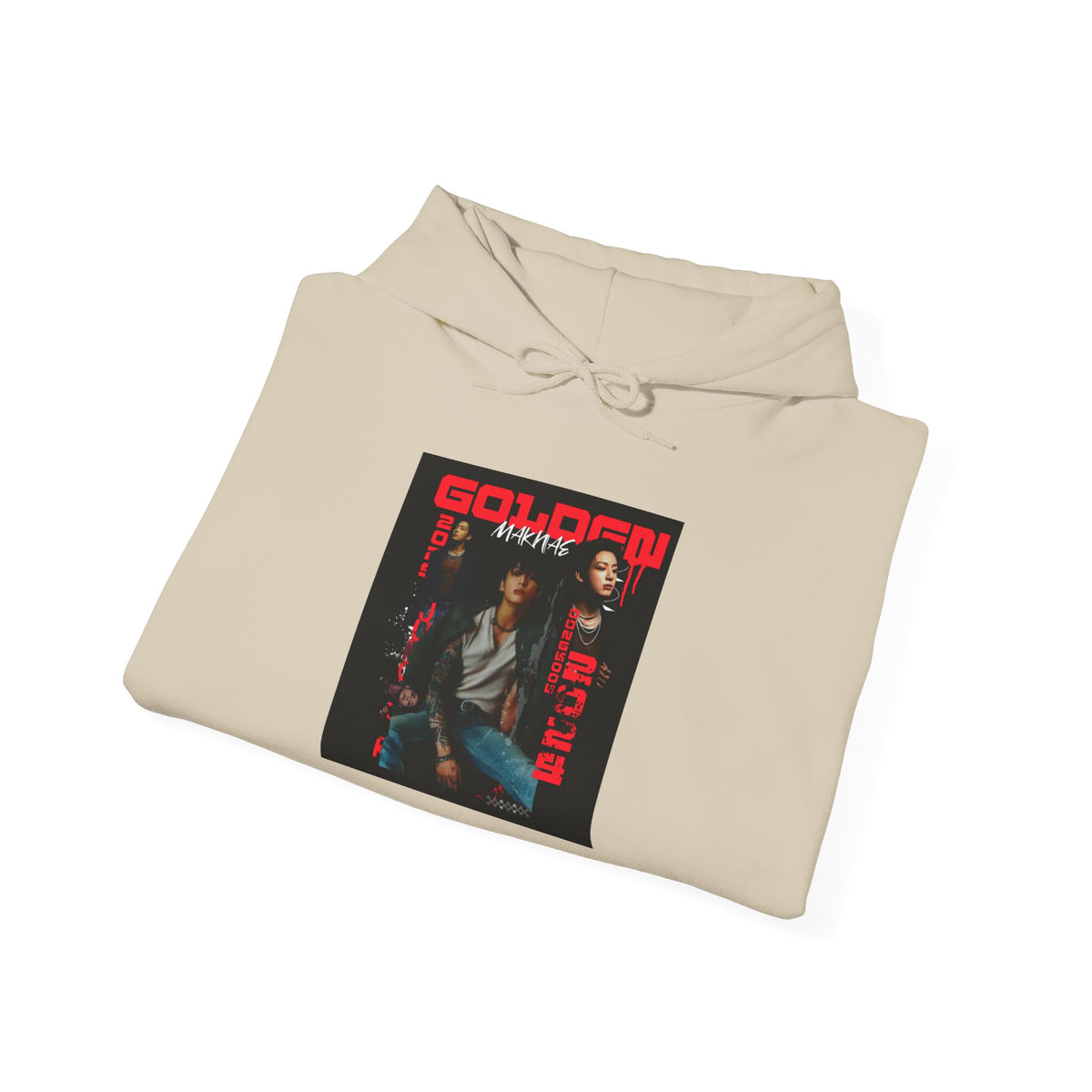 JK Hoodie - 'GOLDEN MAKNAE' Portrait Graphic Hoodie (Red Noir Band Art)