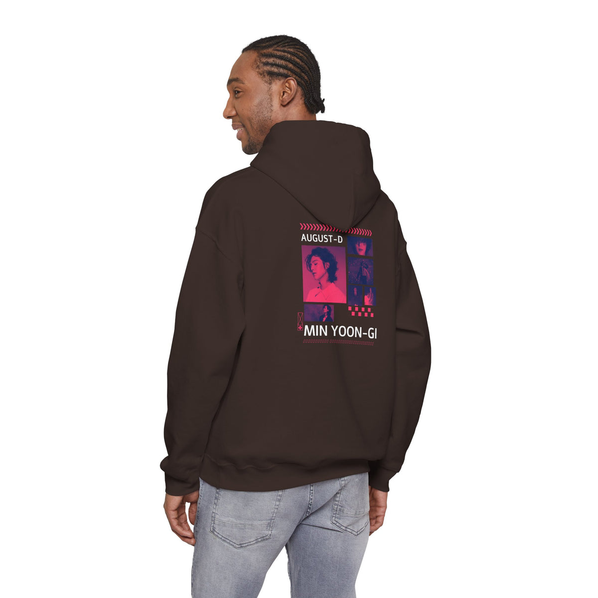 Suga Photo Collage Hoodie — Retro Pink Portraits Grid Design