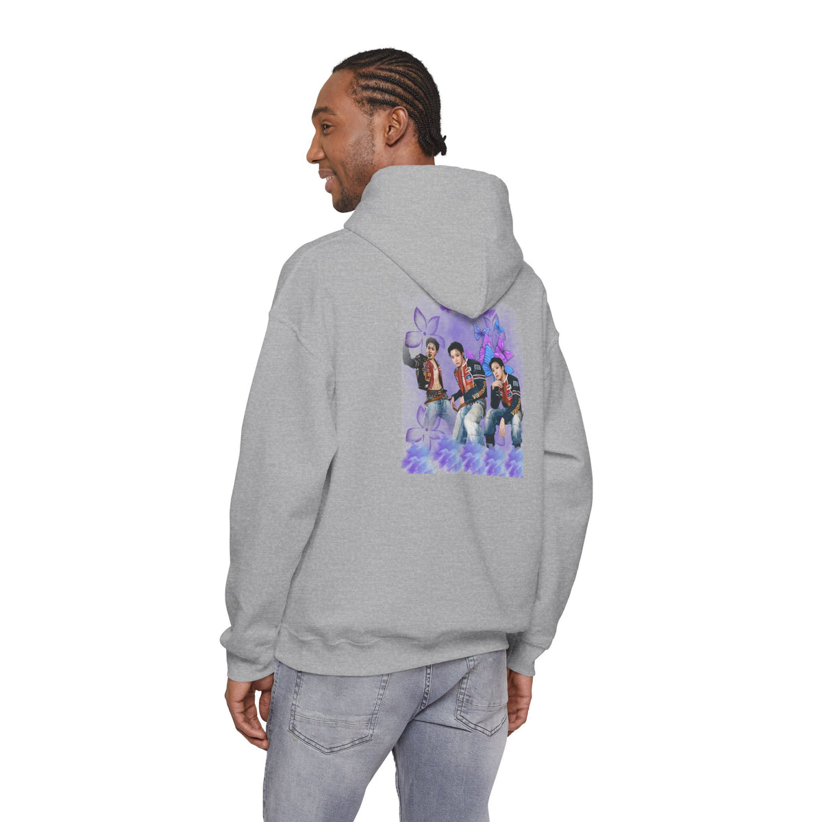 JHOPE Photo Hoodie — Purple Watercolor Floral Crew Sweatshirt
