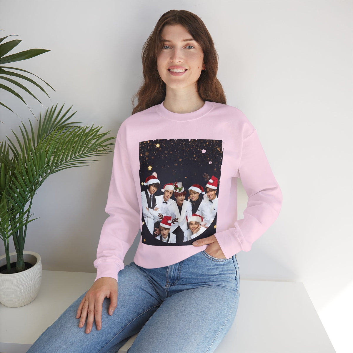 BTS Holiday Crewneck Sweatshirt — Festive Group Photo Design