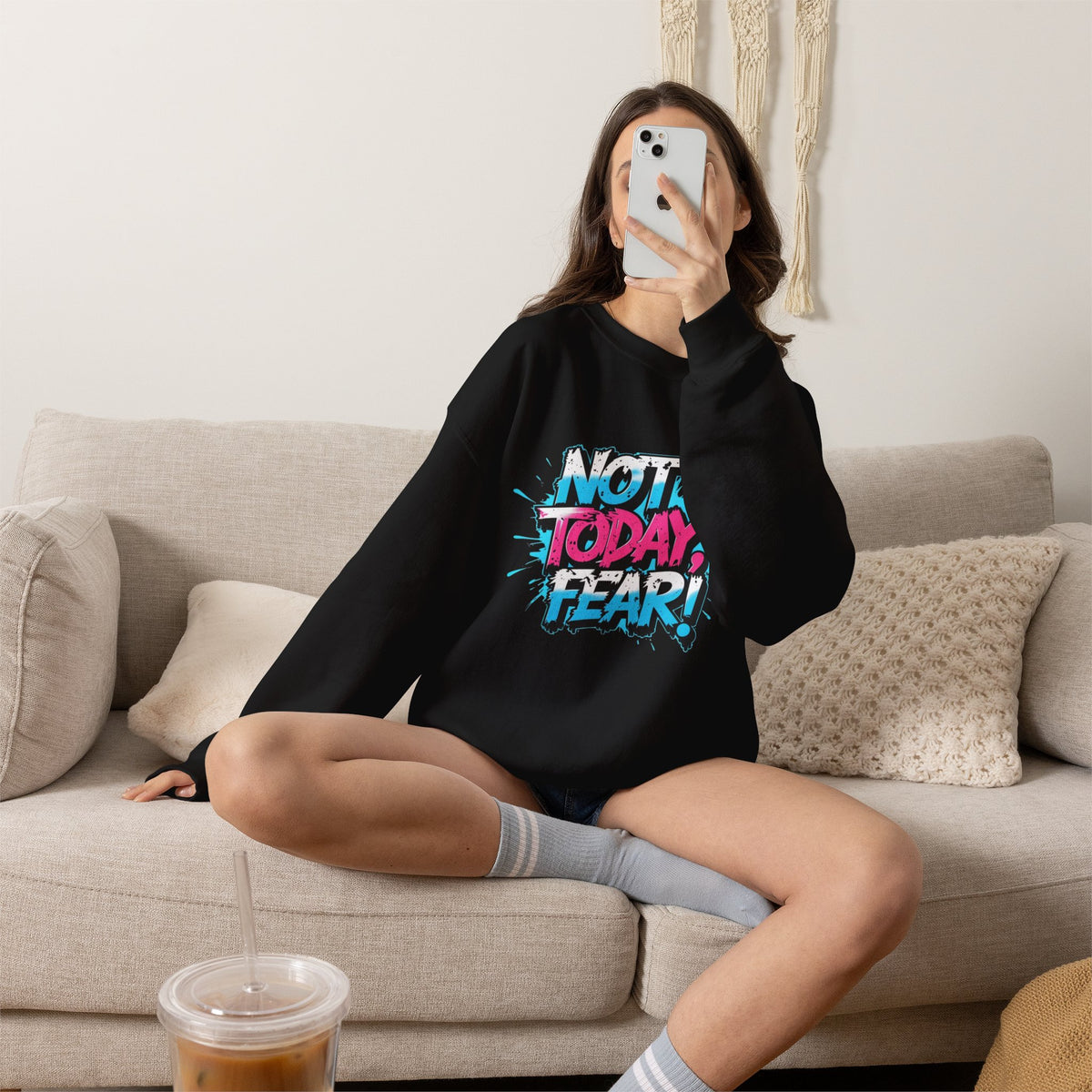 Crewneck Sweatshirt — "Not Today, Fear!" BTS Graffiti Motivational Sweatshirt