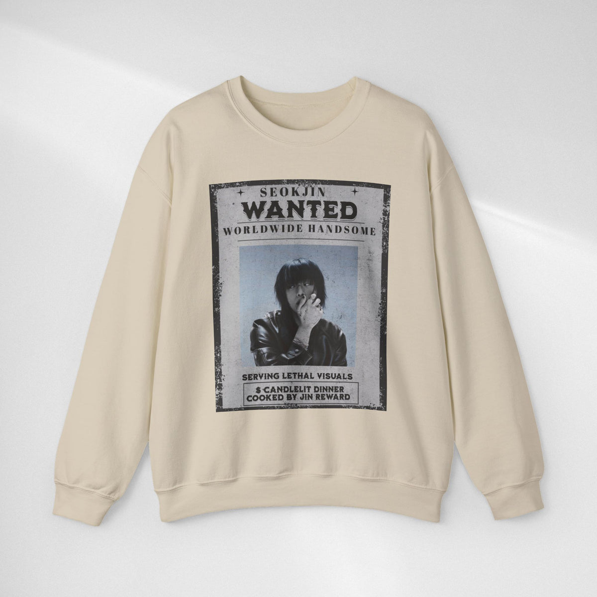 Crewneck Sweatshirt — 'Seojin Wanted: Worldwide Handsome' Vintage Poster Graphic