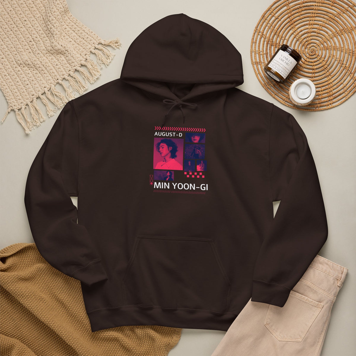 Suga Photo Collage Hoodie — Retro Pink Portraits Grid Design
