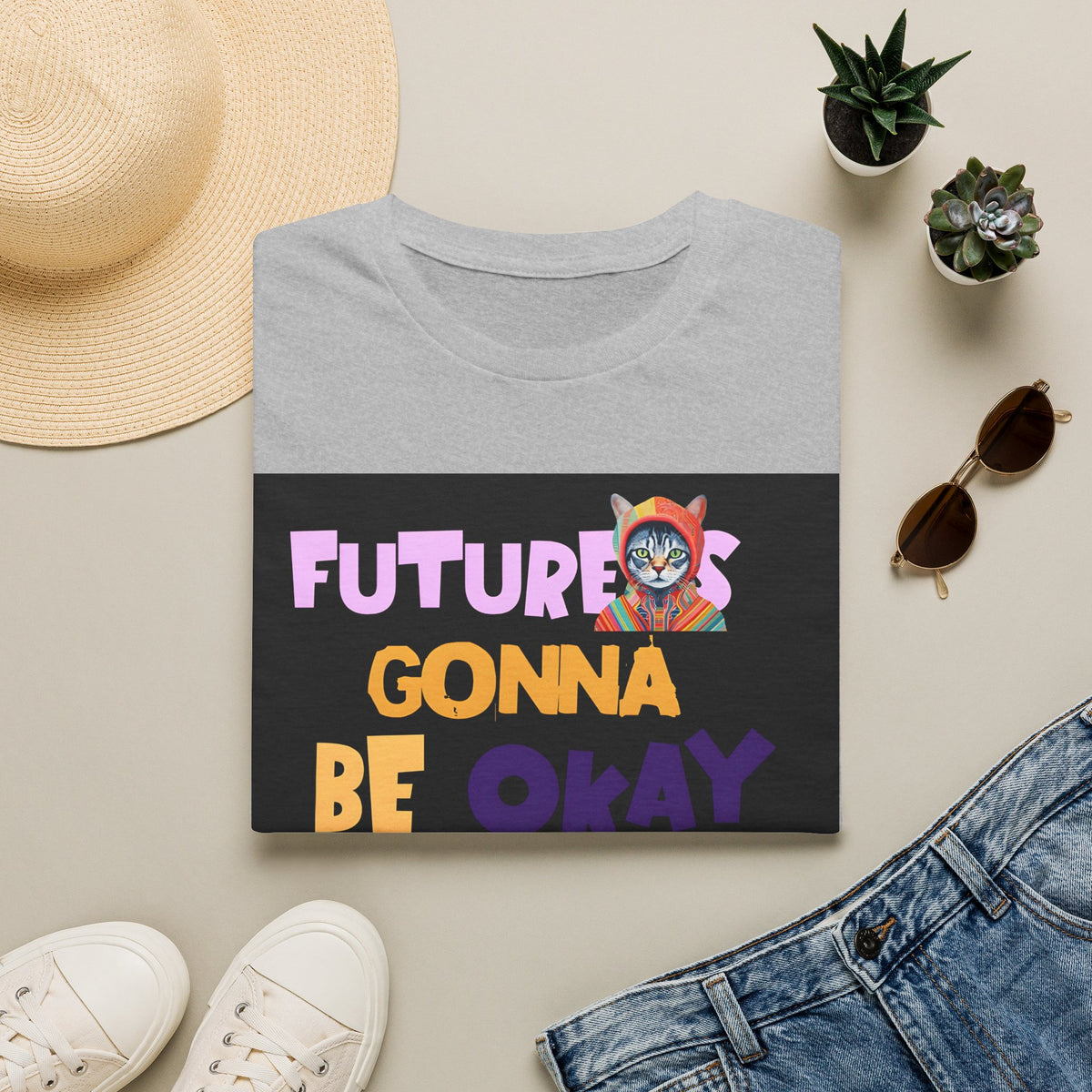 T-Shirt — “Future’s Gonna Be Okay” Positive Cat Graphic Tee