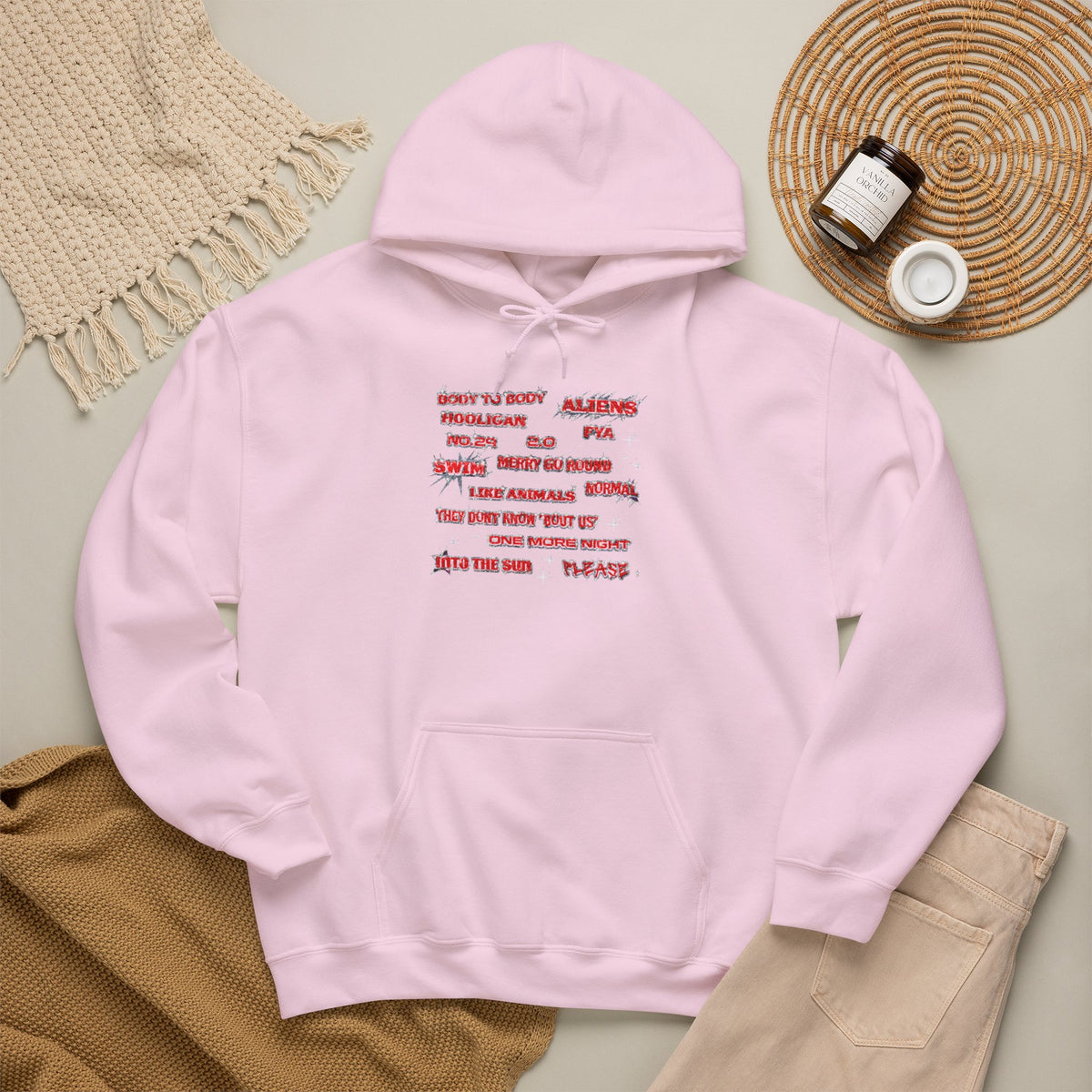 BTS Text Graphic Hoodie —  Red Script Sweatshirt