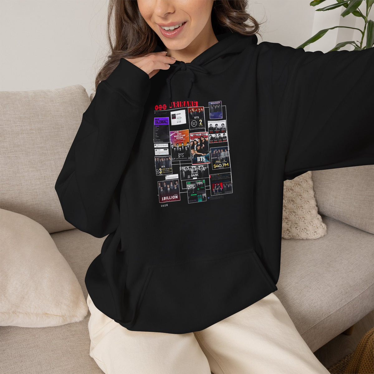 BTS Collage Hoodie — Retro Music Posters Graphic Sweatshirt