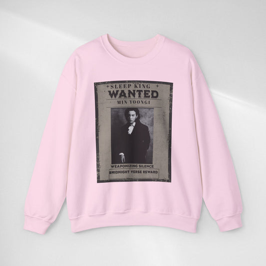 Suga Wanted Poster Crewneck Sweatshirt – Vintage 'Sleep King' Graphic