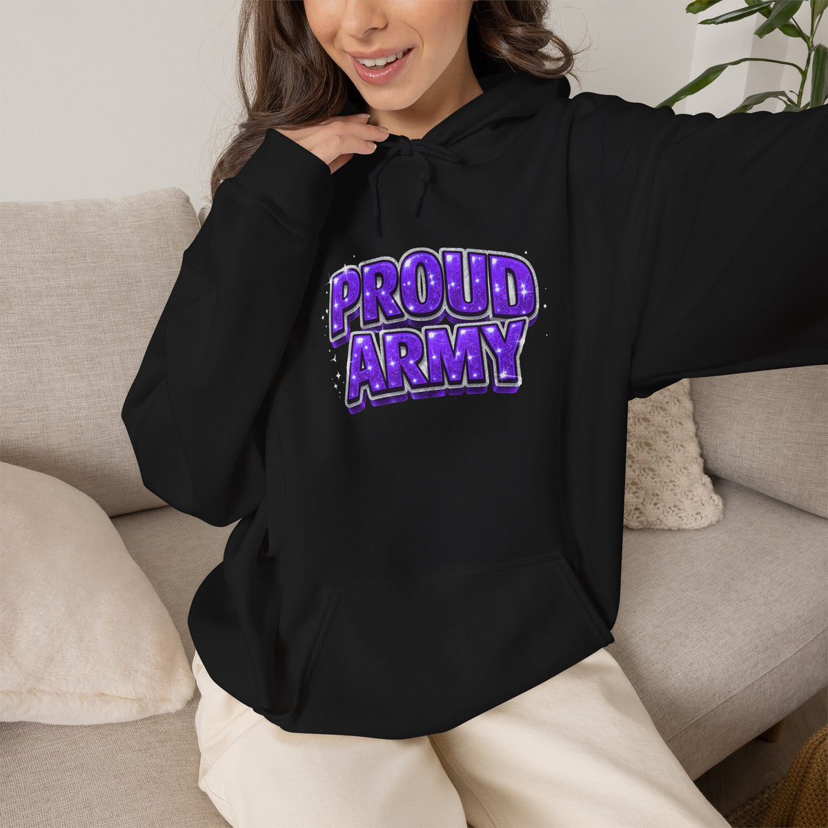Proud Army Hoodie — Bold Purple Graphic  Pullover