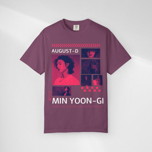 Suga Retro Photo Collage T‑Shirt — Neon Portrait Graphic Tee