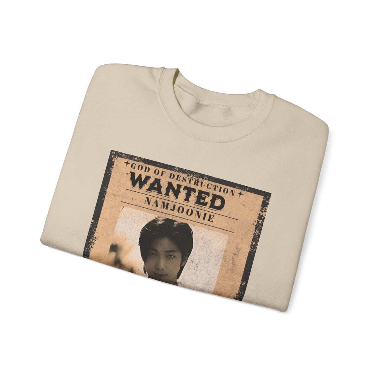 Wanted Poster Crewneck Sweatshirt — 'Wanted: Namjoonie' Vintage K-Pop Graphic
