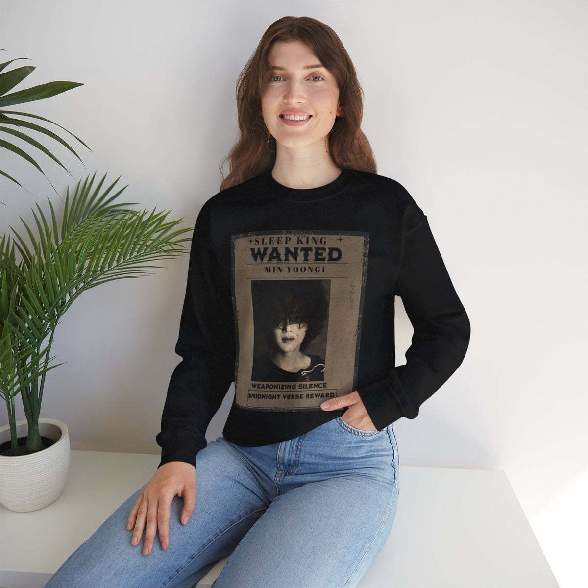 Suga Crewneck Sweatshirt - Vintage 'Sleep King Wanted' Gothic Poster Design