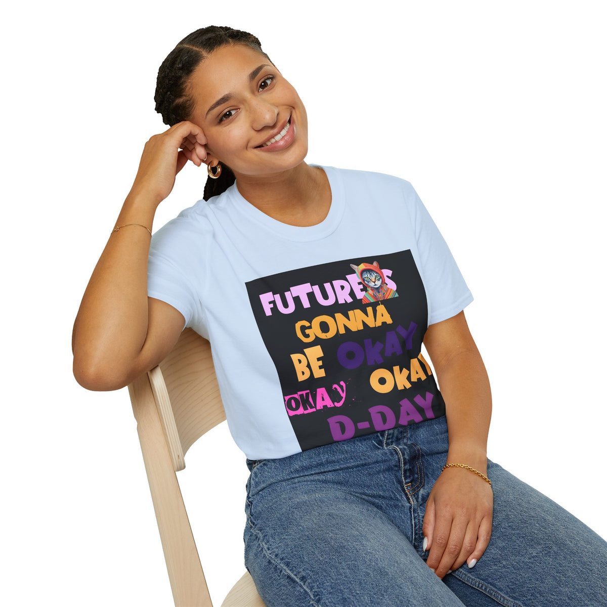 T-Shirt — “Future’s Gonna Be Okay” Positive Cat Graphic Tee