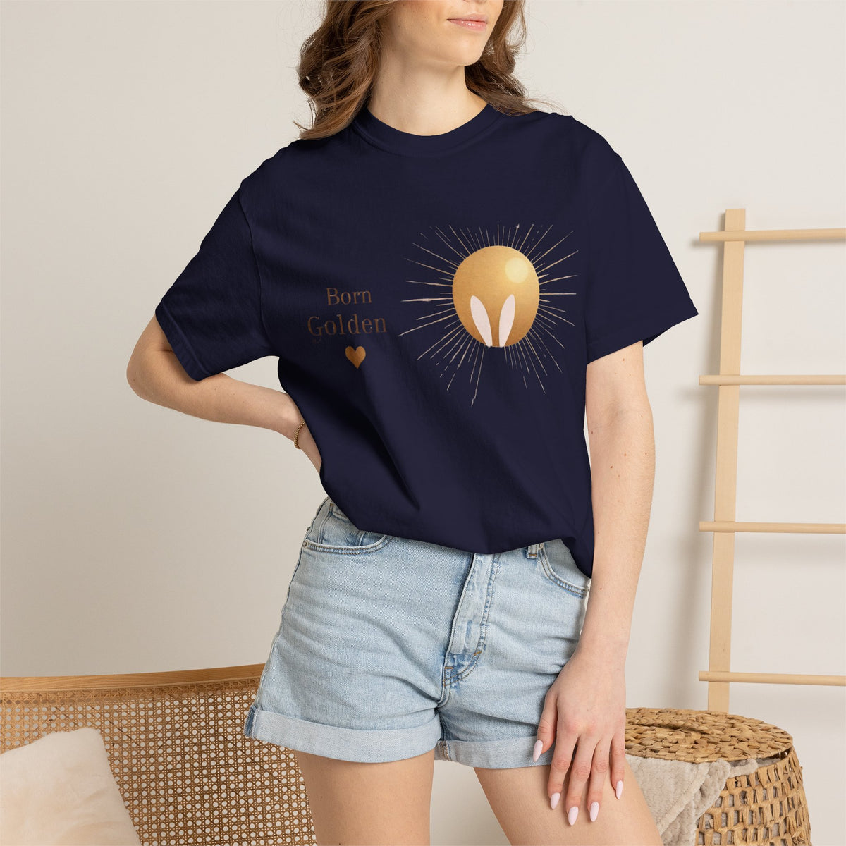 JK Born Golden Tee — Minimal Sun Badge Graphic T-Shirt