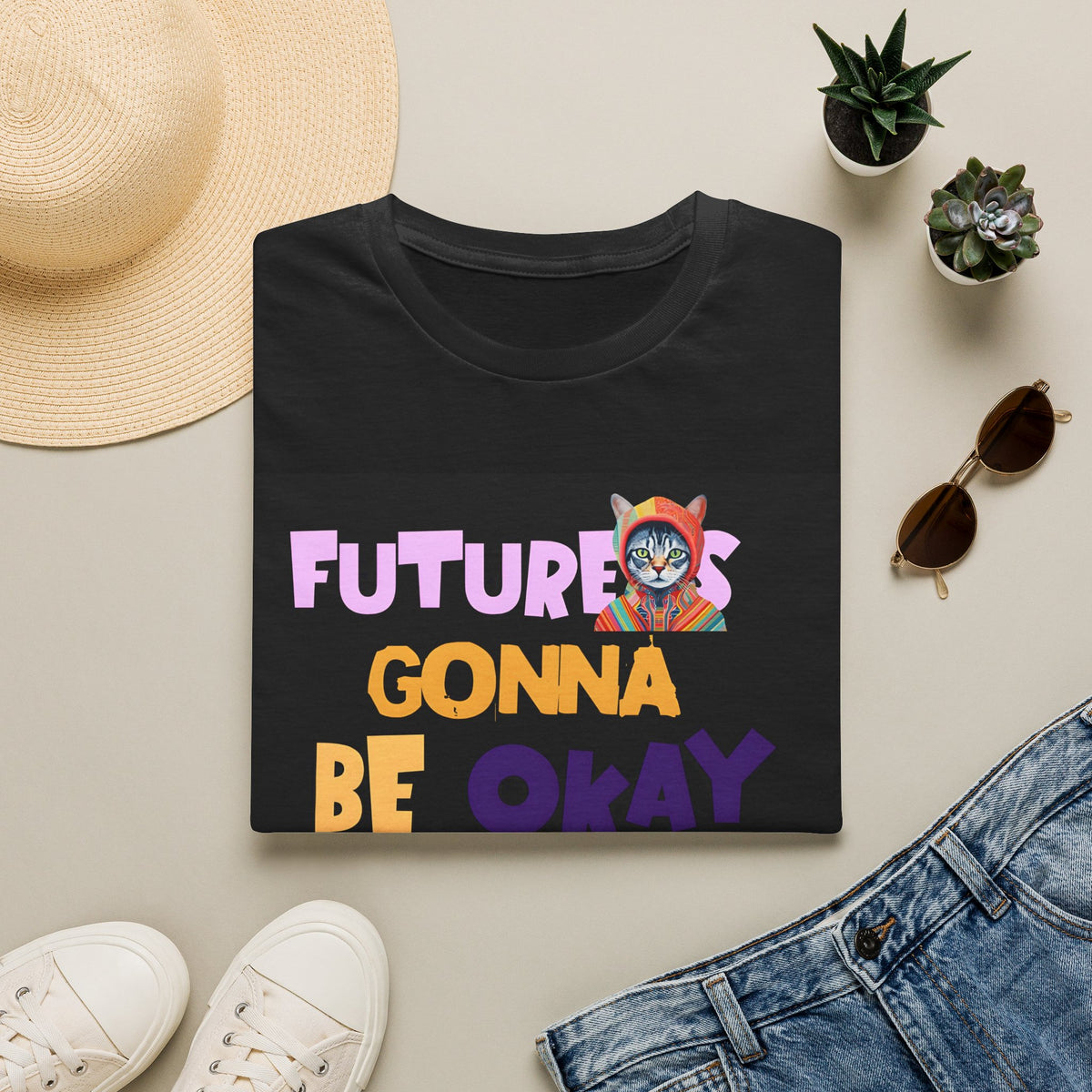 T-Shirt — “Future’s Gonna Be Okay” Positive Cat Graphic Tee
