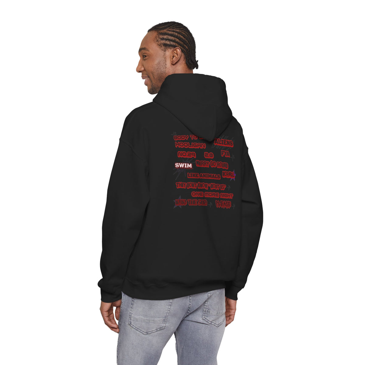 BTS Text Graphic Hoodie —  Red Script Sweatshirt