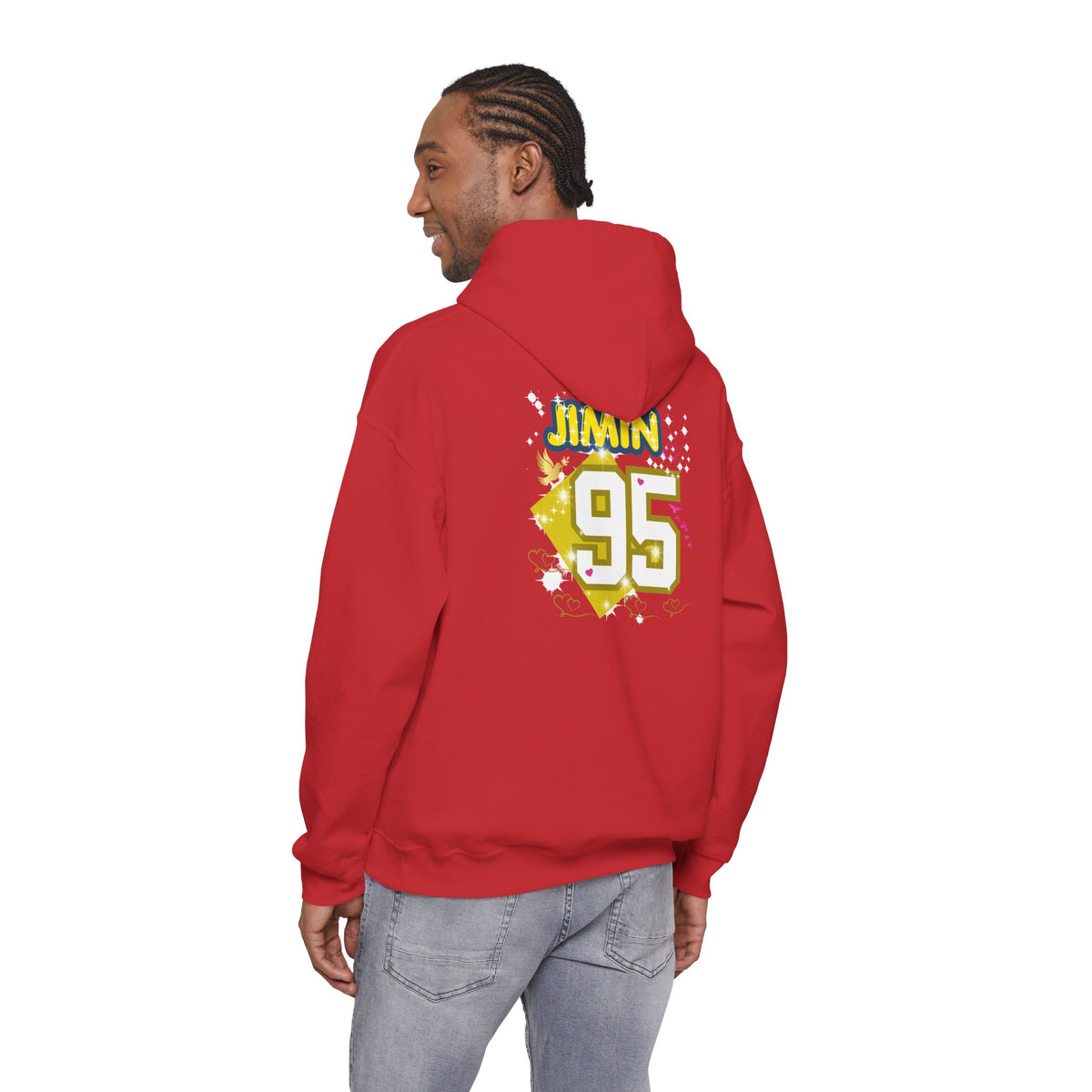 Jimin 95 Hoodie — K-Pop Fan Pullover with Photo Collage Front & Graphic Back