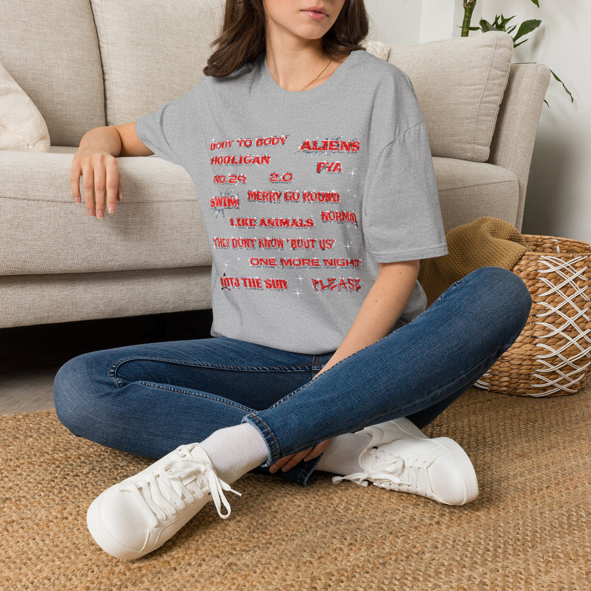 BTS Band Tee — Red  Text Graphic T‑Shirt