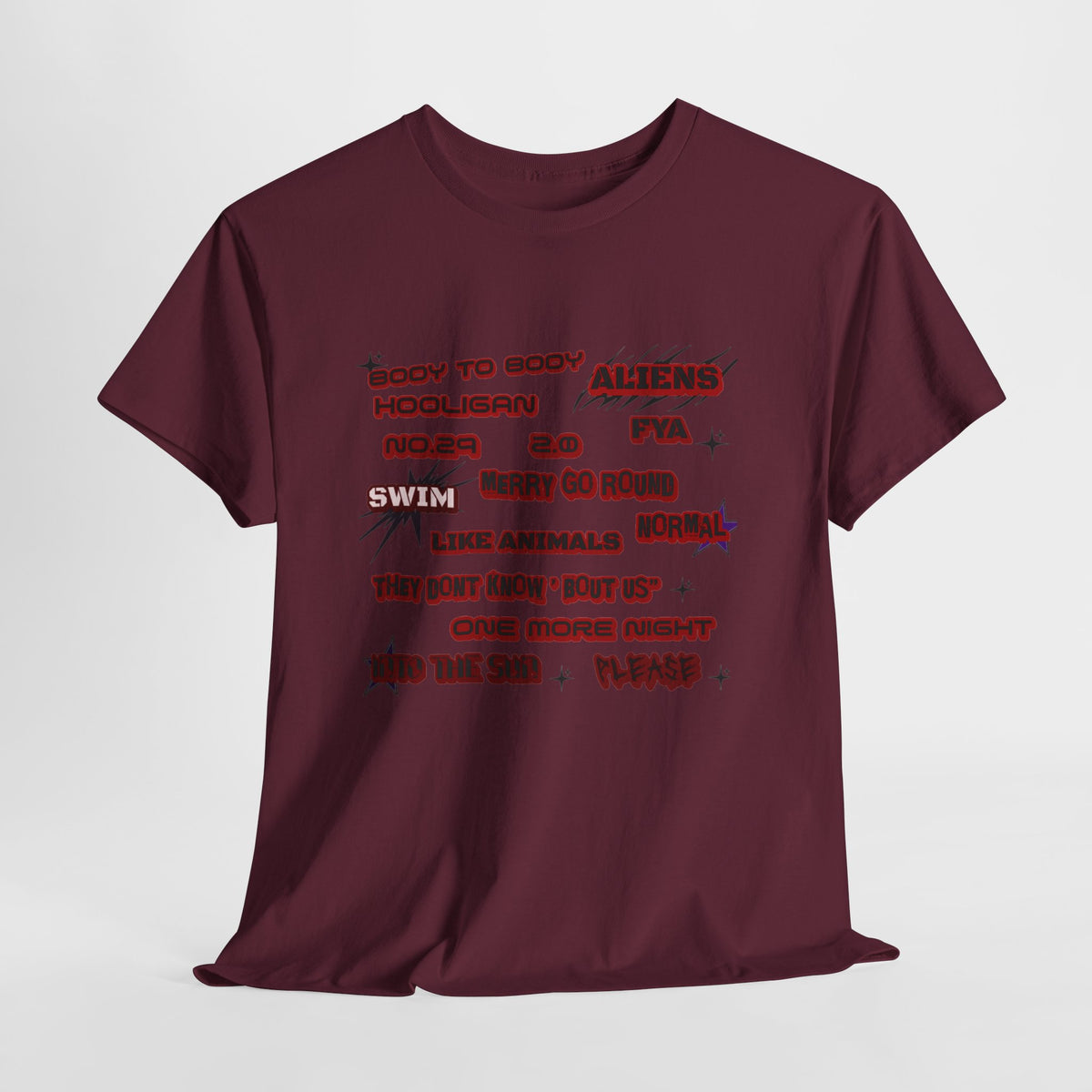 BTS ARIRANG Graphic Tee — Distorted Red Text Band Shirt