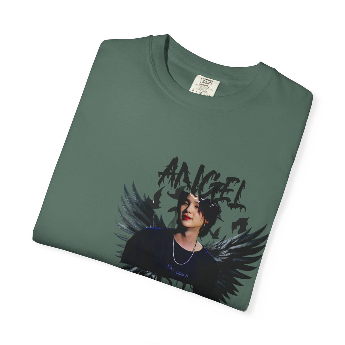 Angel Wings Graphic T-Shirt — 'Angel' Photo Tee with Dark Wing Illustration