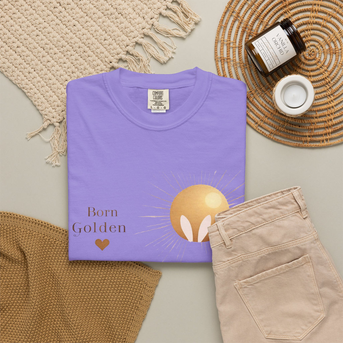 JK Born Golden Tee — Minimal Sun Badge Graphic T-Shirt