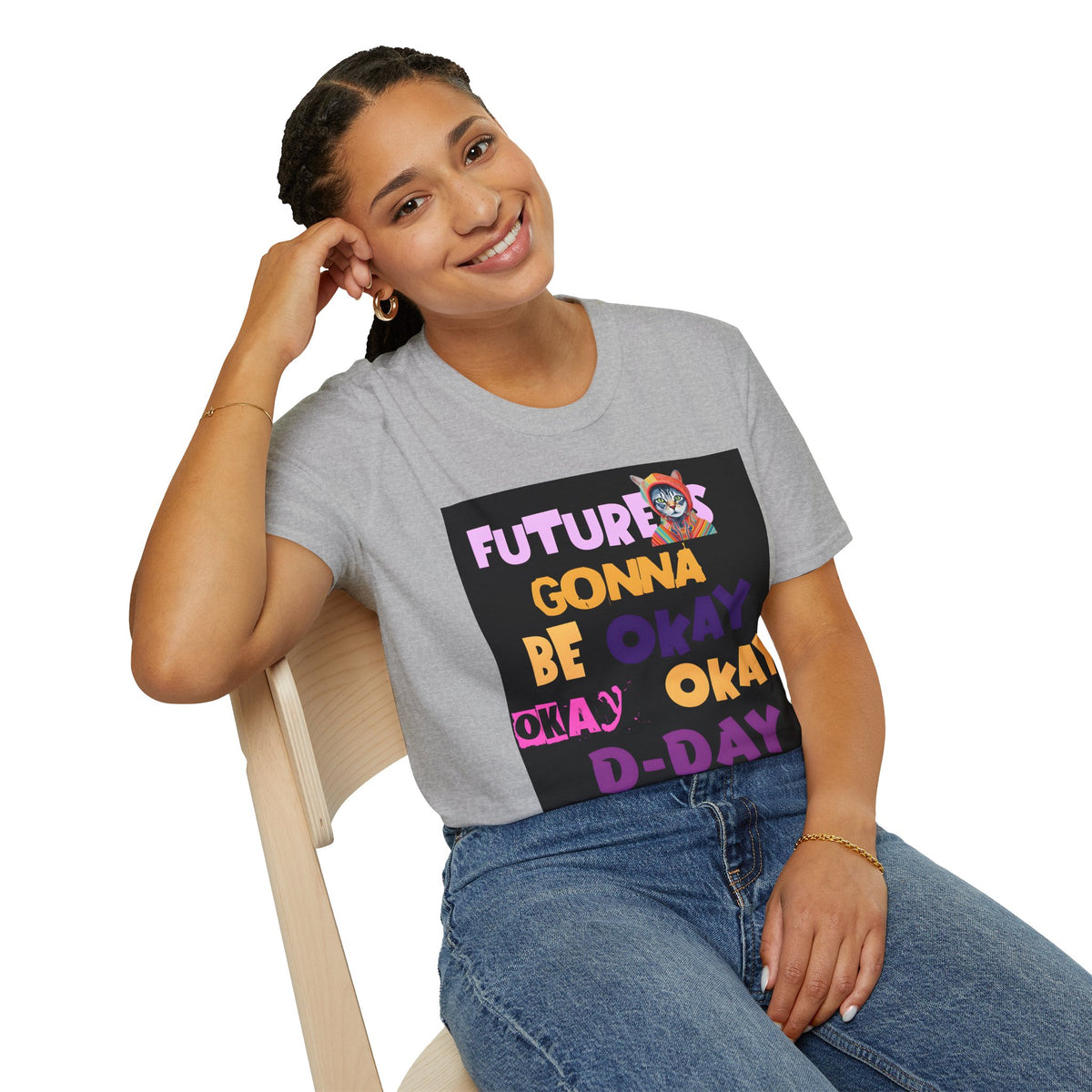 T-Shirt — “Future’s Gonna Be Okay” Positive Cat Graphic Tee
