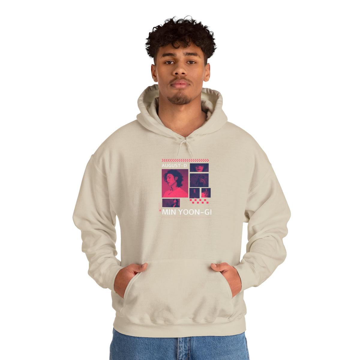 Suga Photo Collage Hoodie — Retro Pink Portraits Grid Design