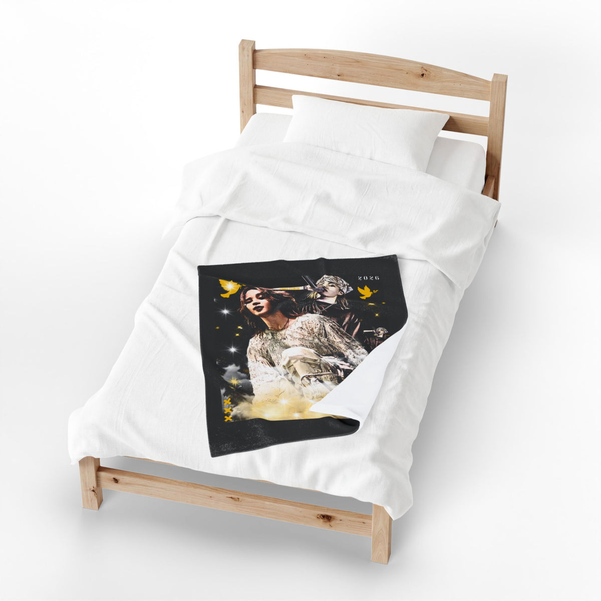 Jimin Velveteen Plush Blanket — Vintage Concert Collage Throw (Singer Portrait)