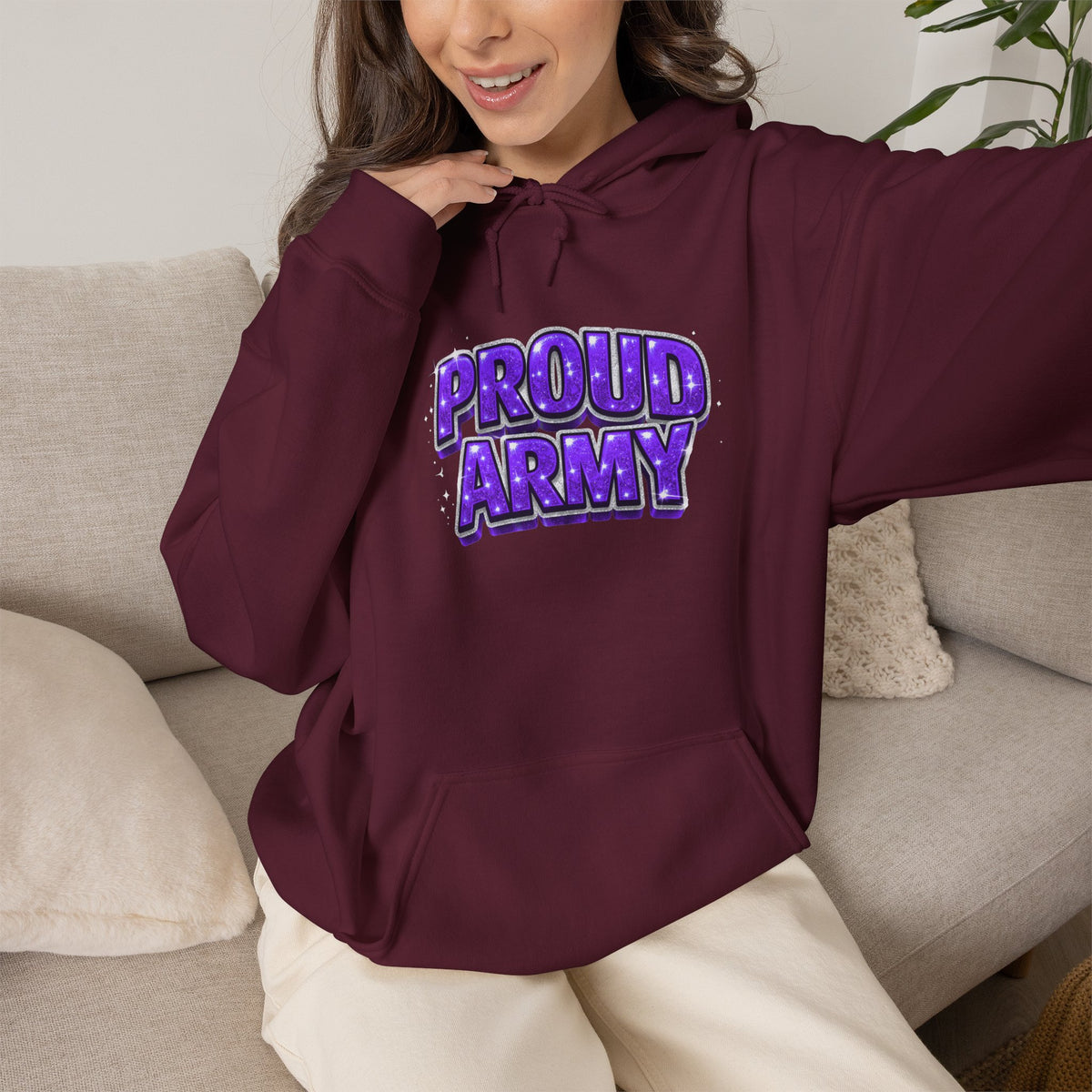Proud Army Hoodie — Bold Purple Graphic  Pullover