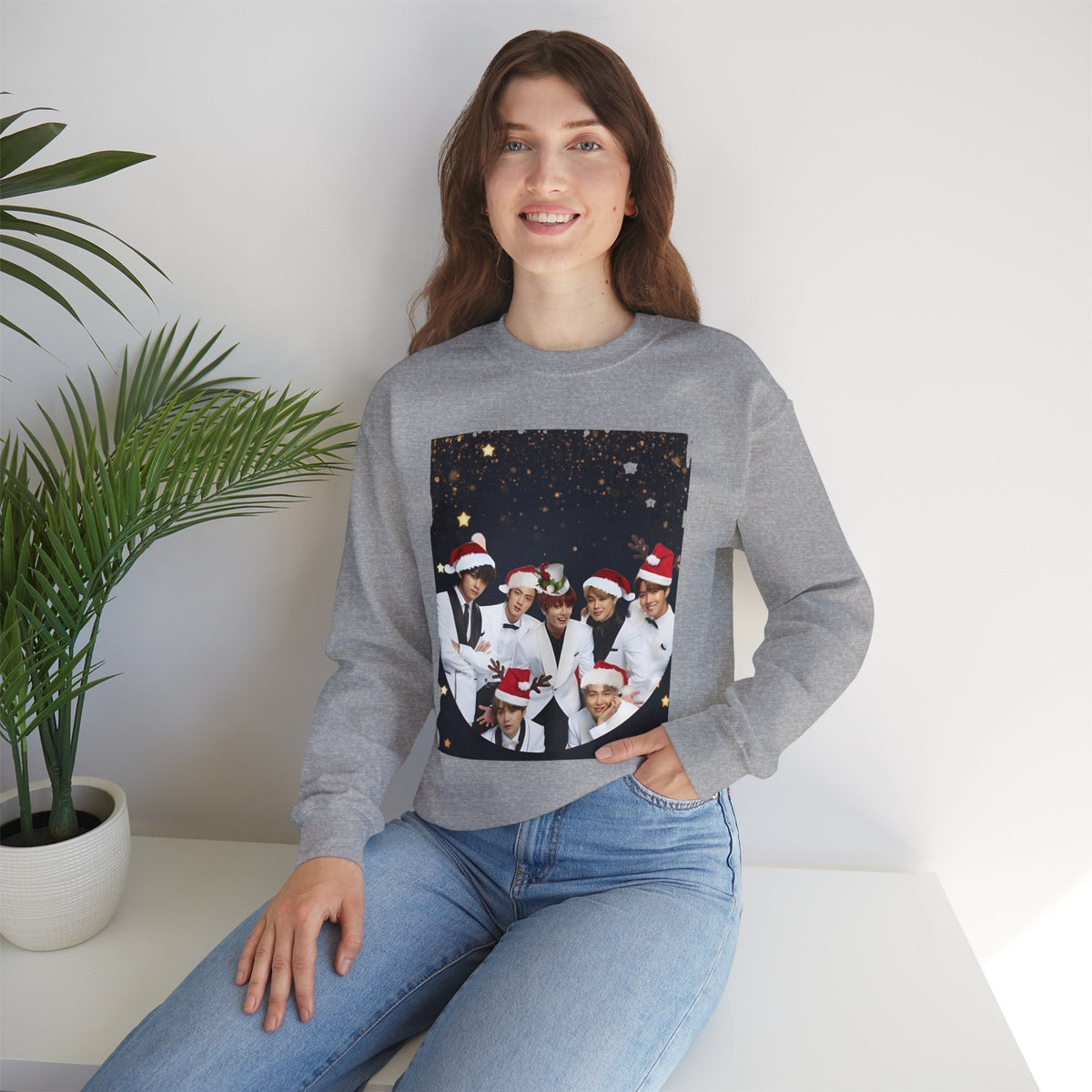 BTS Holiday Crewneck Sweatshirt — Festive Group Photo Design