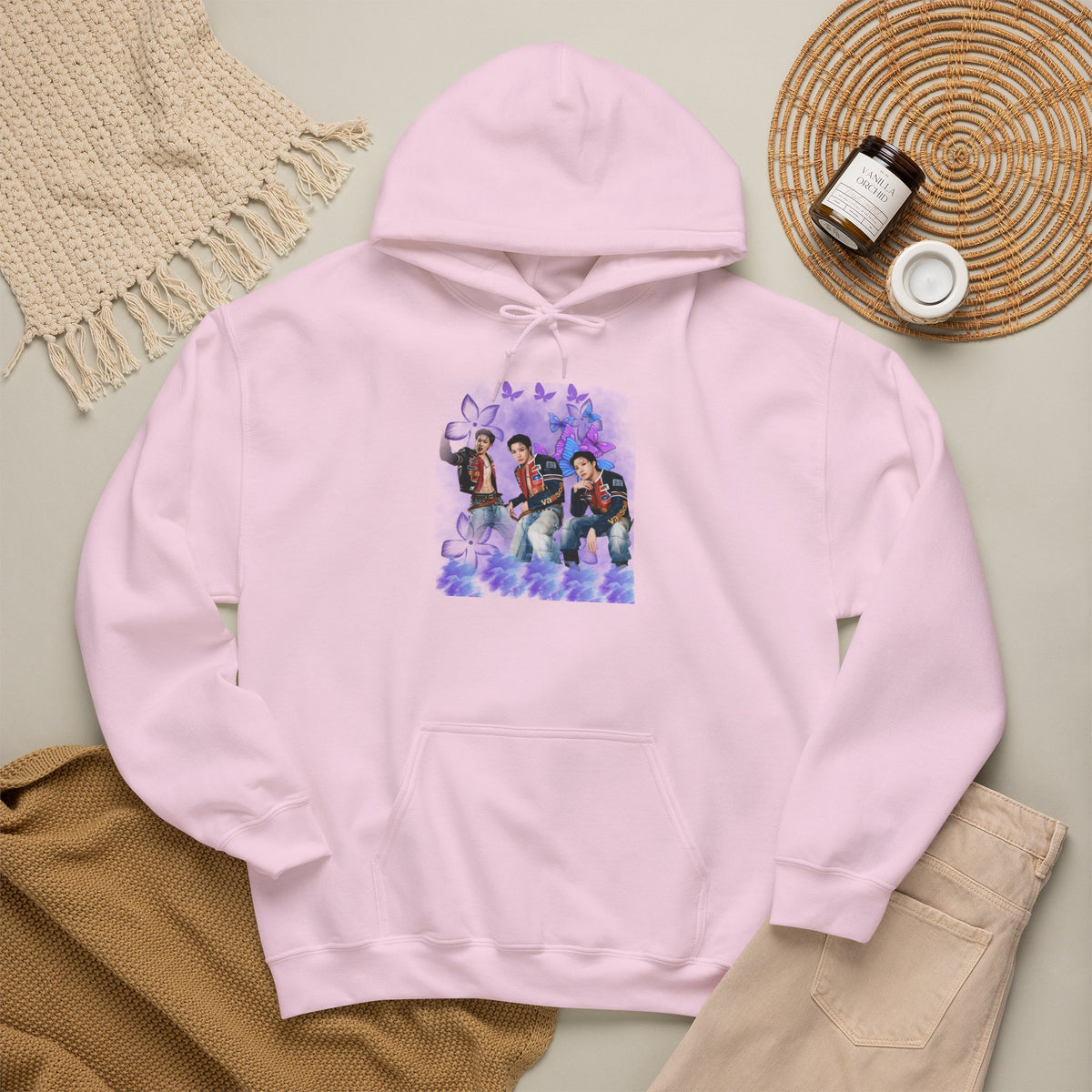JHOPE Photo Hoodie — Purple Watercolor Floral Crew Sweatshirt