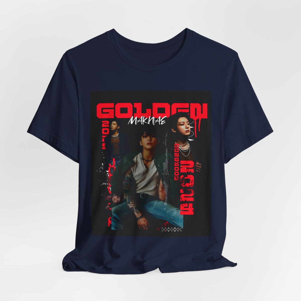 Jungkook Graphic Tee — Golden (Red Text)