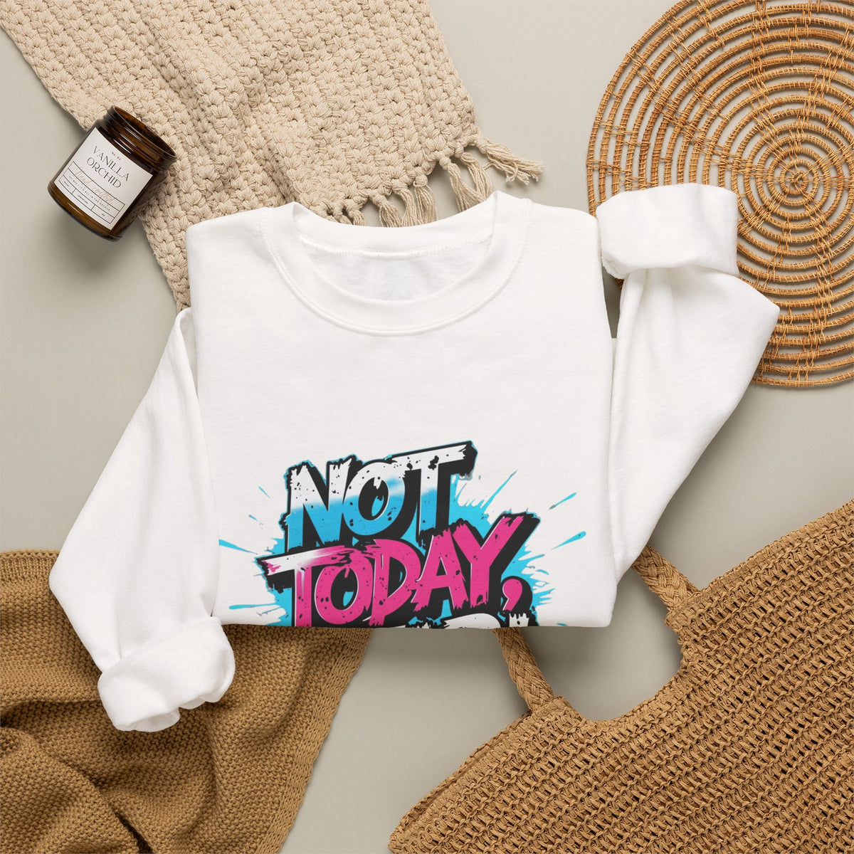 Crewneck Sweatshirt — "Not Today, Fear!" BTS Graffiti Motivational Sweatshirt