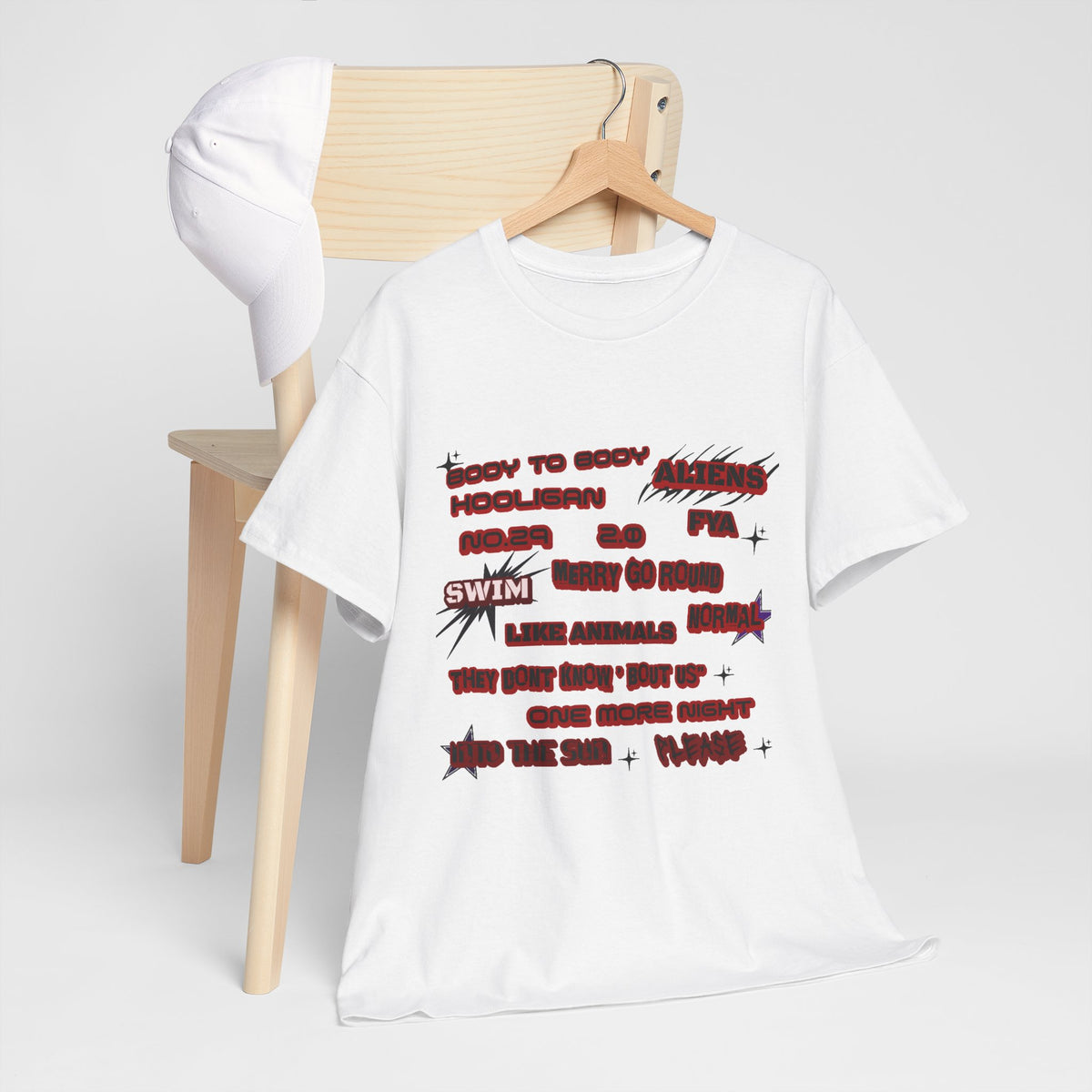 BTS ARIRANG Graphic Tee — Distorted Red Text Band Shirt