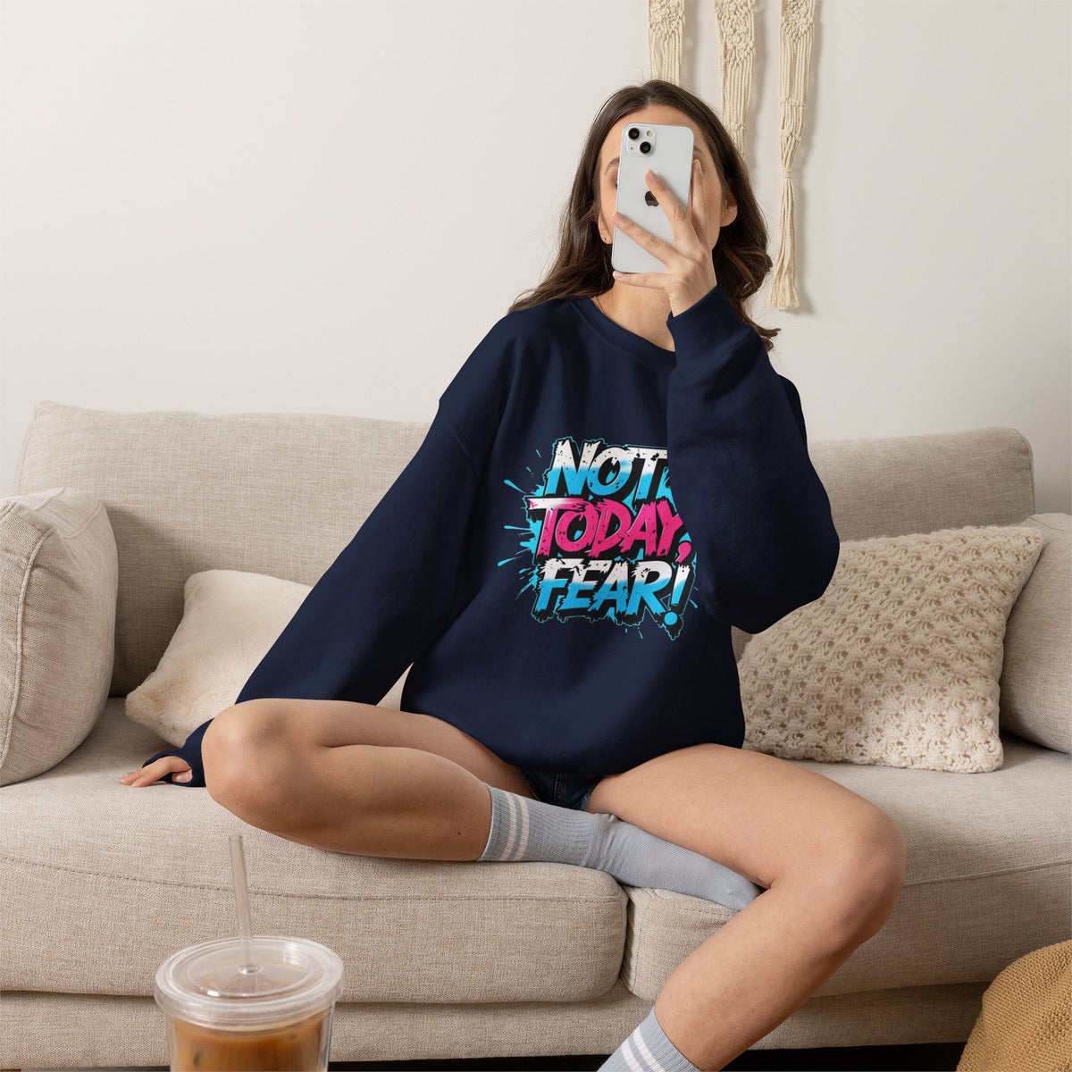 Crewneck Sweatshirt — "Not Today, Fear!" BTS Graffiti Motivational Sweatshirt