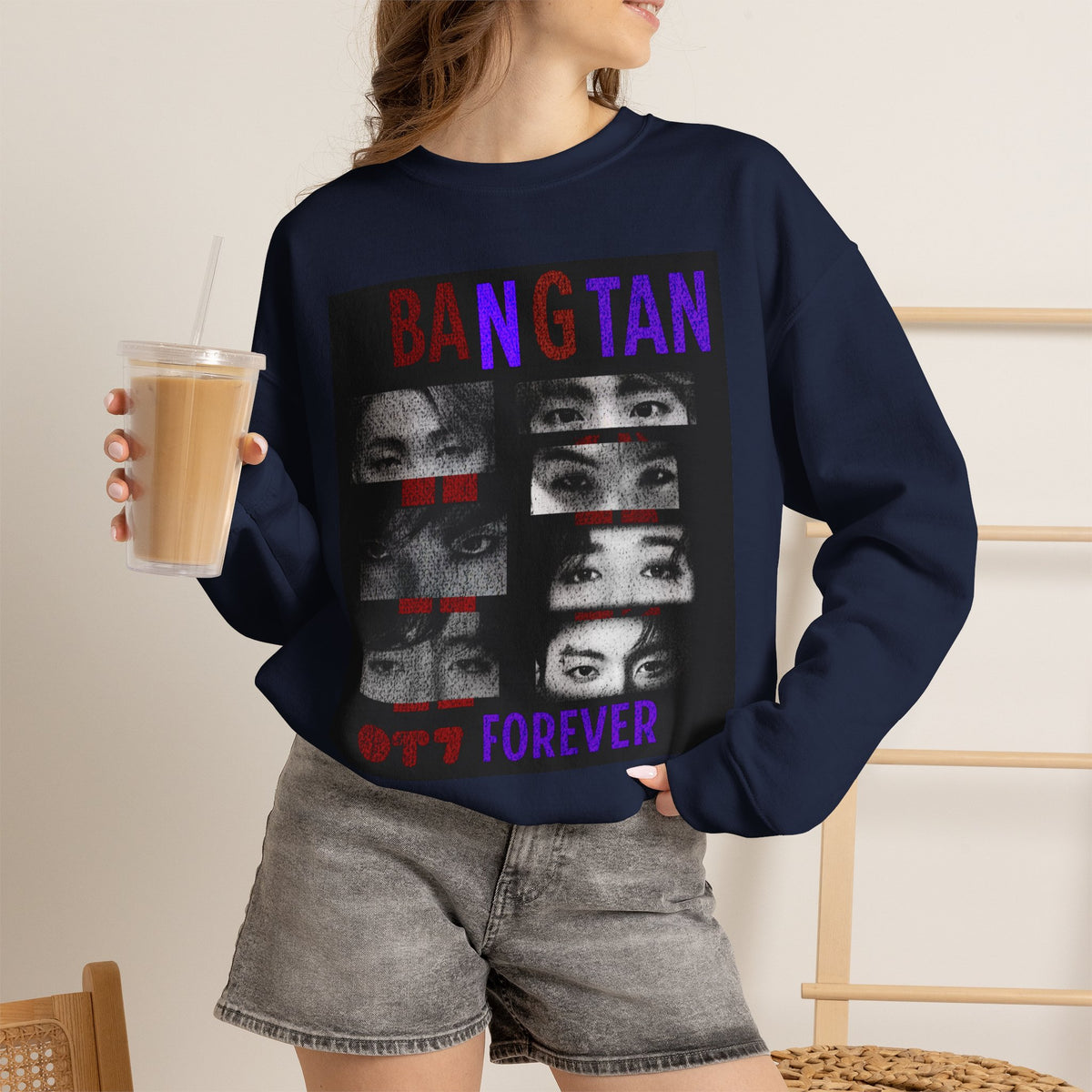 Bangtan Eyes Graphic Sweatshirt — K-Pop Fan Crewneck ("BANGTAN 07 FOREVER")