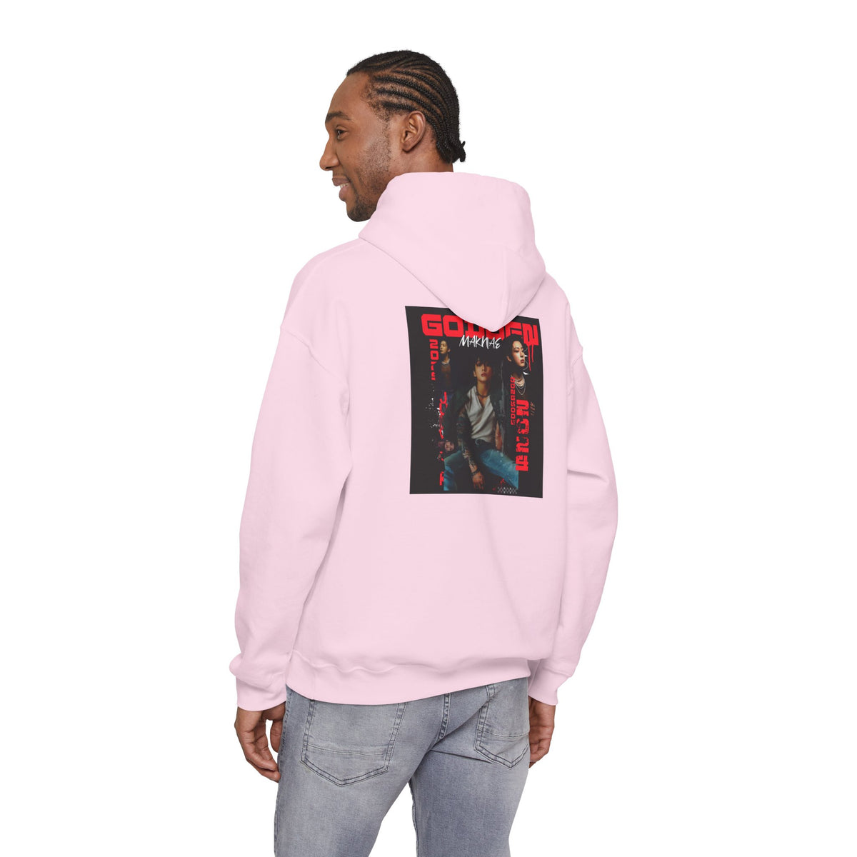 JK Hoodie - 'GOLDEN MAKNAE' Portrait Graphic Hoodie (Red Noir Band Art)