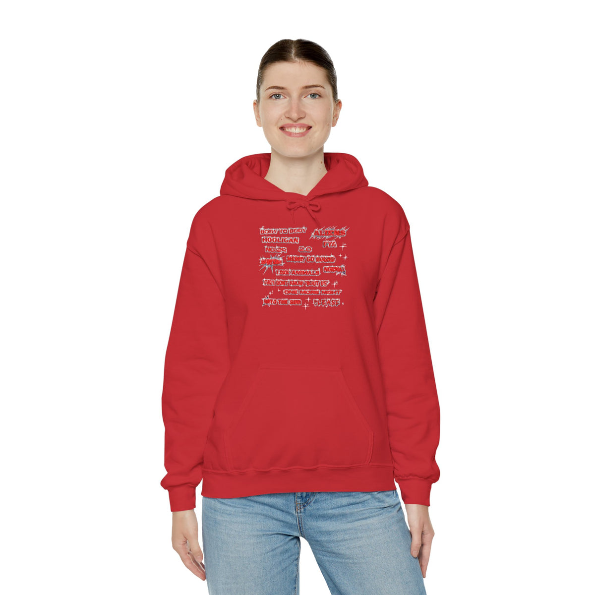 BTS Text Graphic Hoodie —  Red Script Sweatshirt