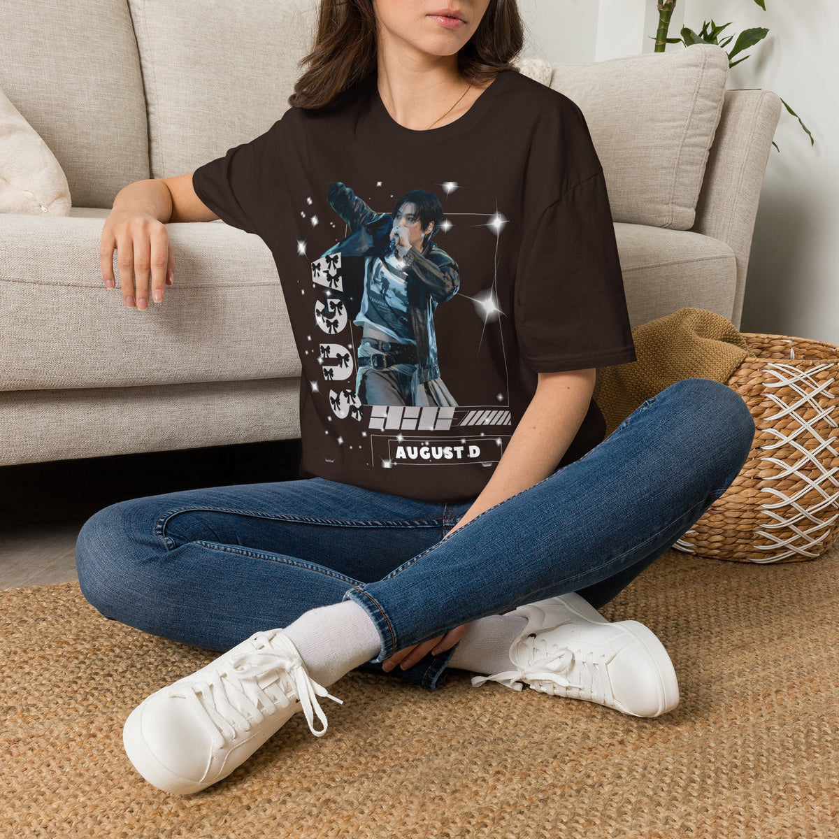 Vintage K-Pop Idol Graphic Tee — "SUGA 93" Sparkle Jersey Shirt