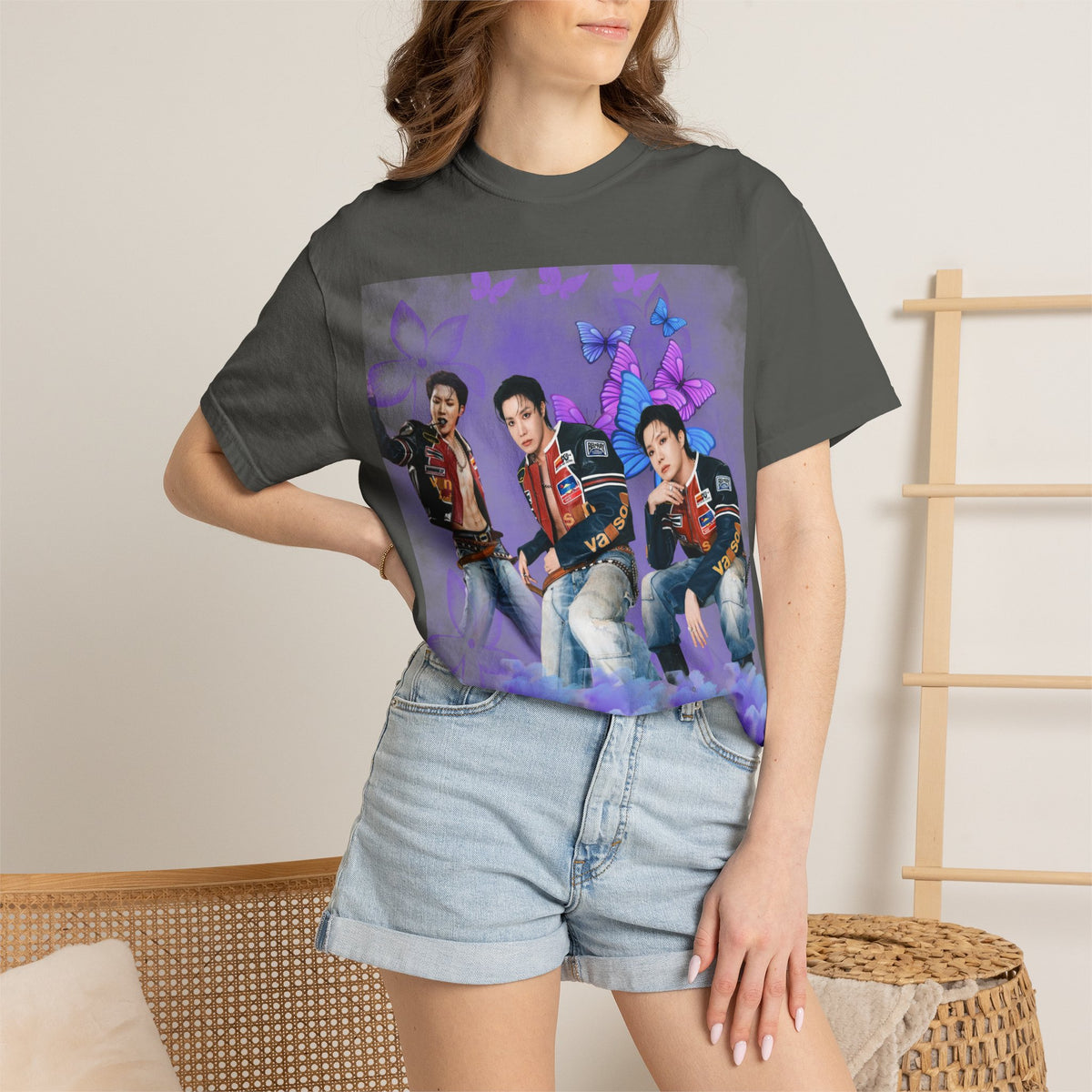 JHOPE Graphic T-Shirt — Purple Floral Portrait Tee