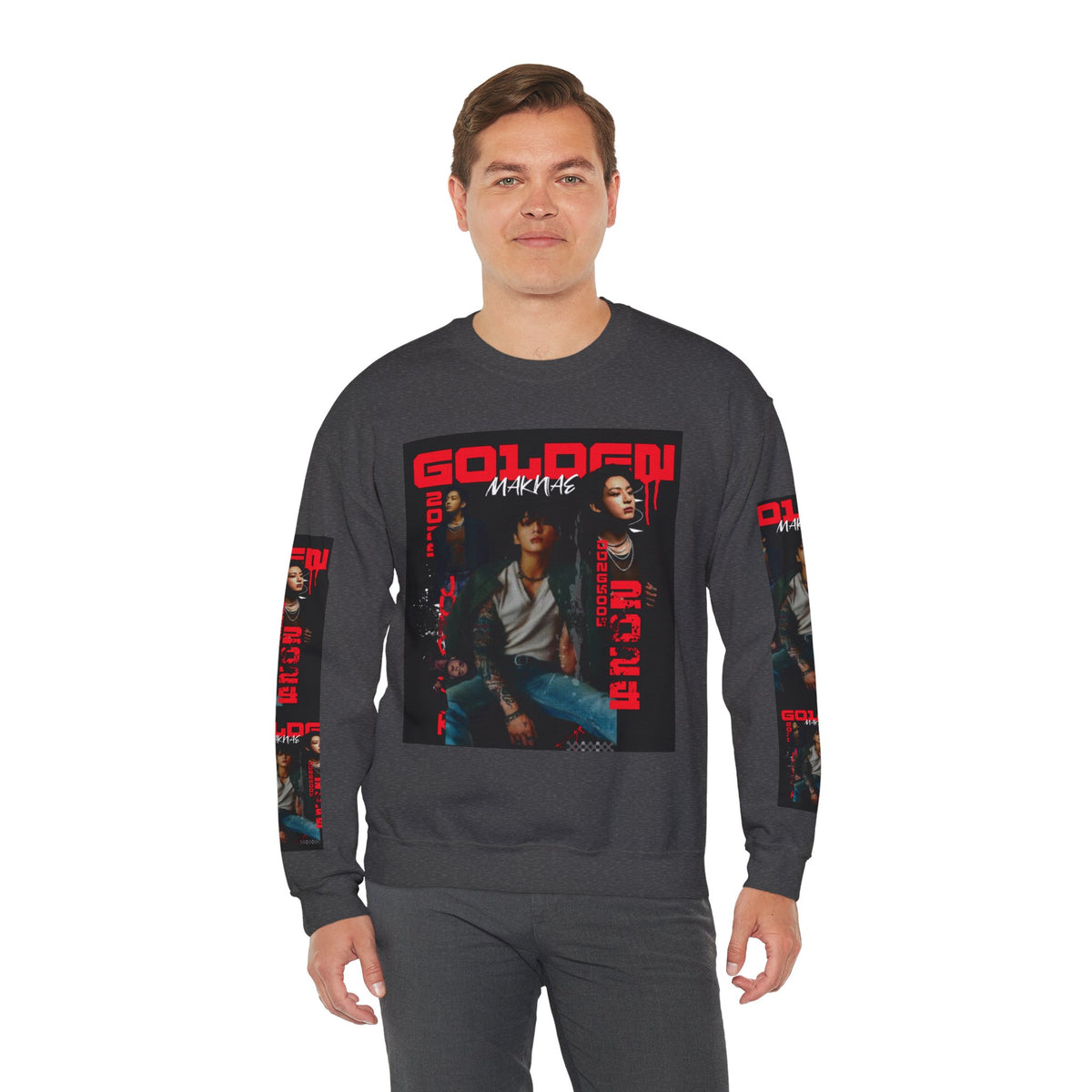 Jungkook Graphic Crewneck Sweatshirt — "GOLDEN"  Inspired Photo Print