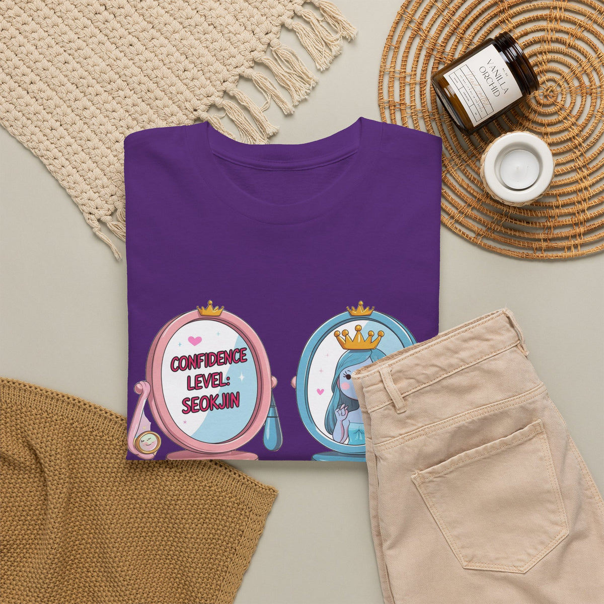 JIN Level Shirt — Cute Pink & Blue Mirrors Graphic Tee ("Comfort Level: Secure")