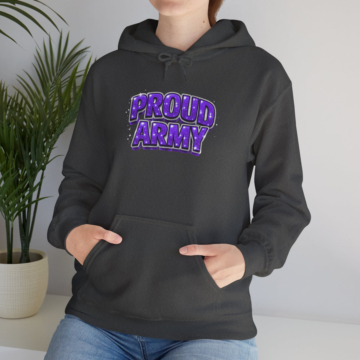 Proud Army Hoodie — Bold Purple Graphic  Pullover