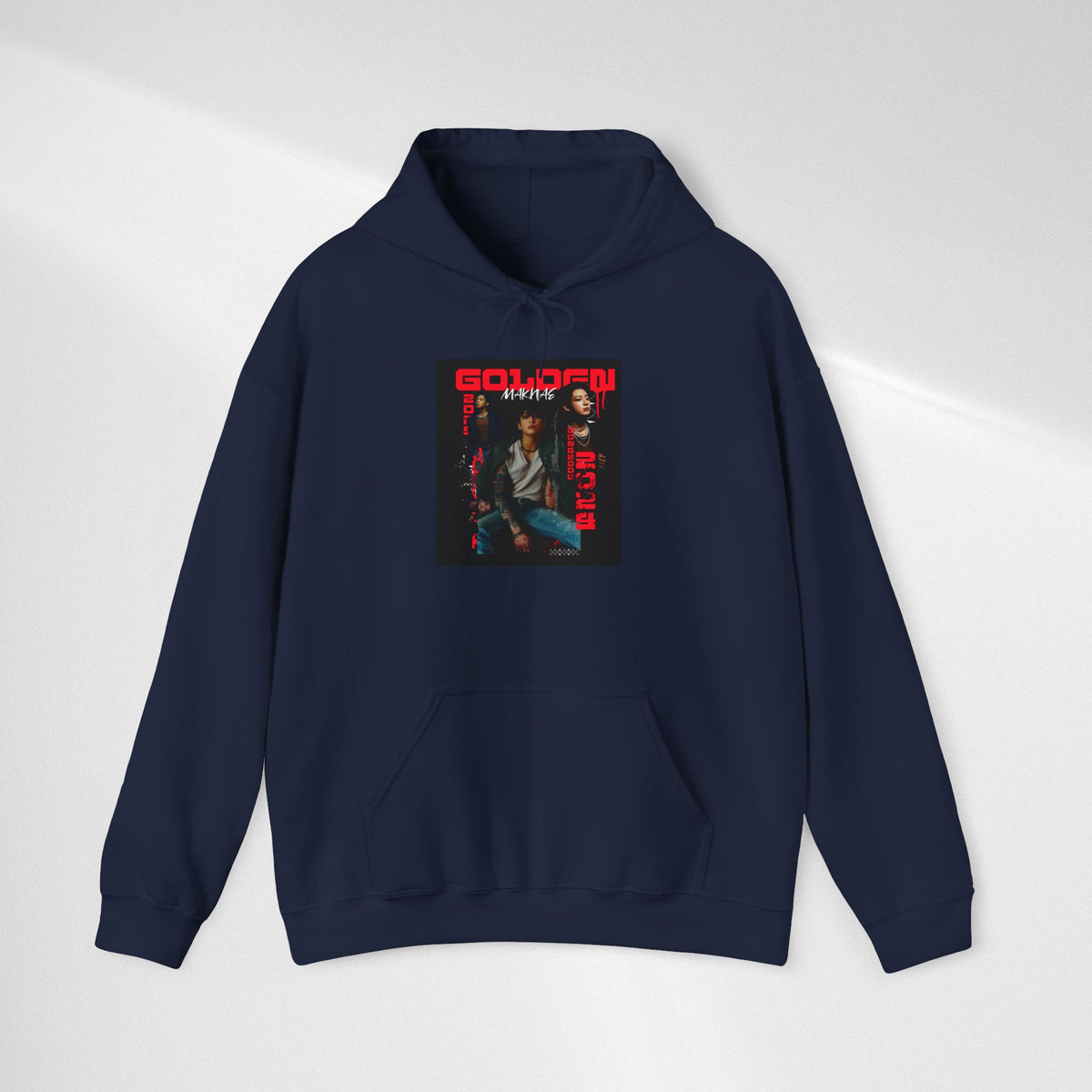 JK Hoodie - 'GOLDEN MAKNAE' Portrait Graphic Hoodie (Red Noir Band Art)