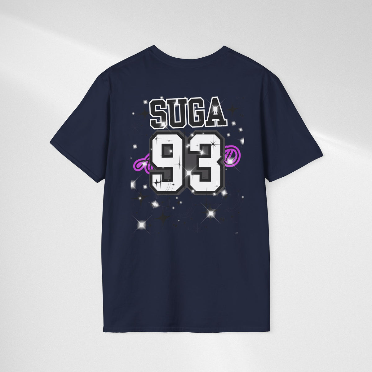 Vintage K-Pop Idol Graphic Tee — "SUGA 93" Sparkle Jersey Shirt