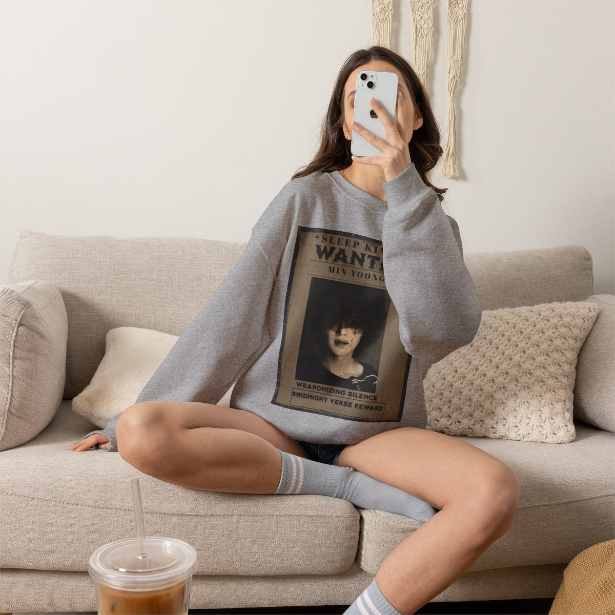 Suga Crewneck Sweatshirt - Vintage 'Sleep King Wanted' Gothic Poster Design