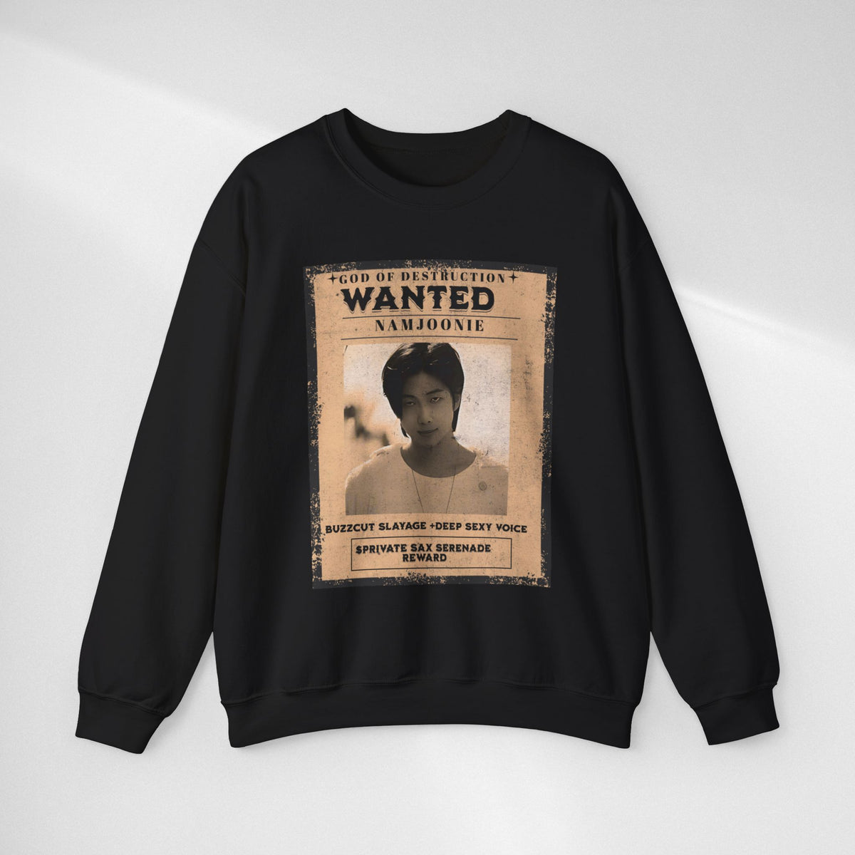 Wanted Poster Crewneck Sweatshirt — 'Wanted: Namjoonie' Vintage K-Pop Graphic