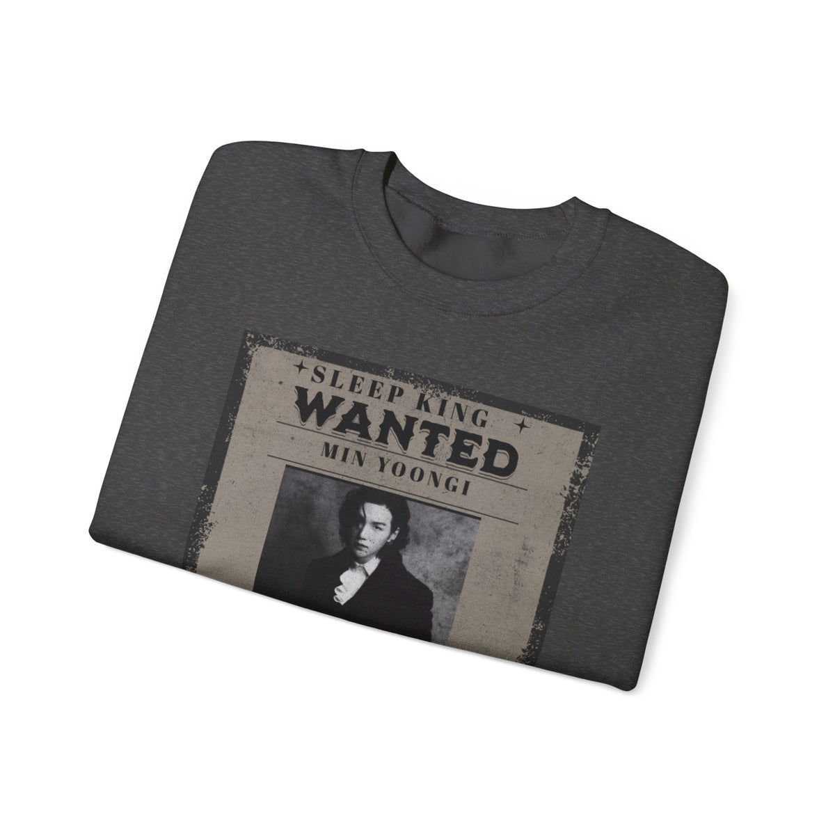 Suga Wanted Poster Crewneck Sweatshirt – Vintage 'Sleep King' Graphic