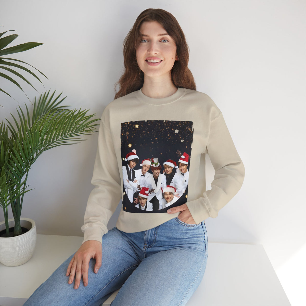 BTS Holiday Crewneck Sweatshirt — Festive Group Photo Design