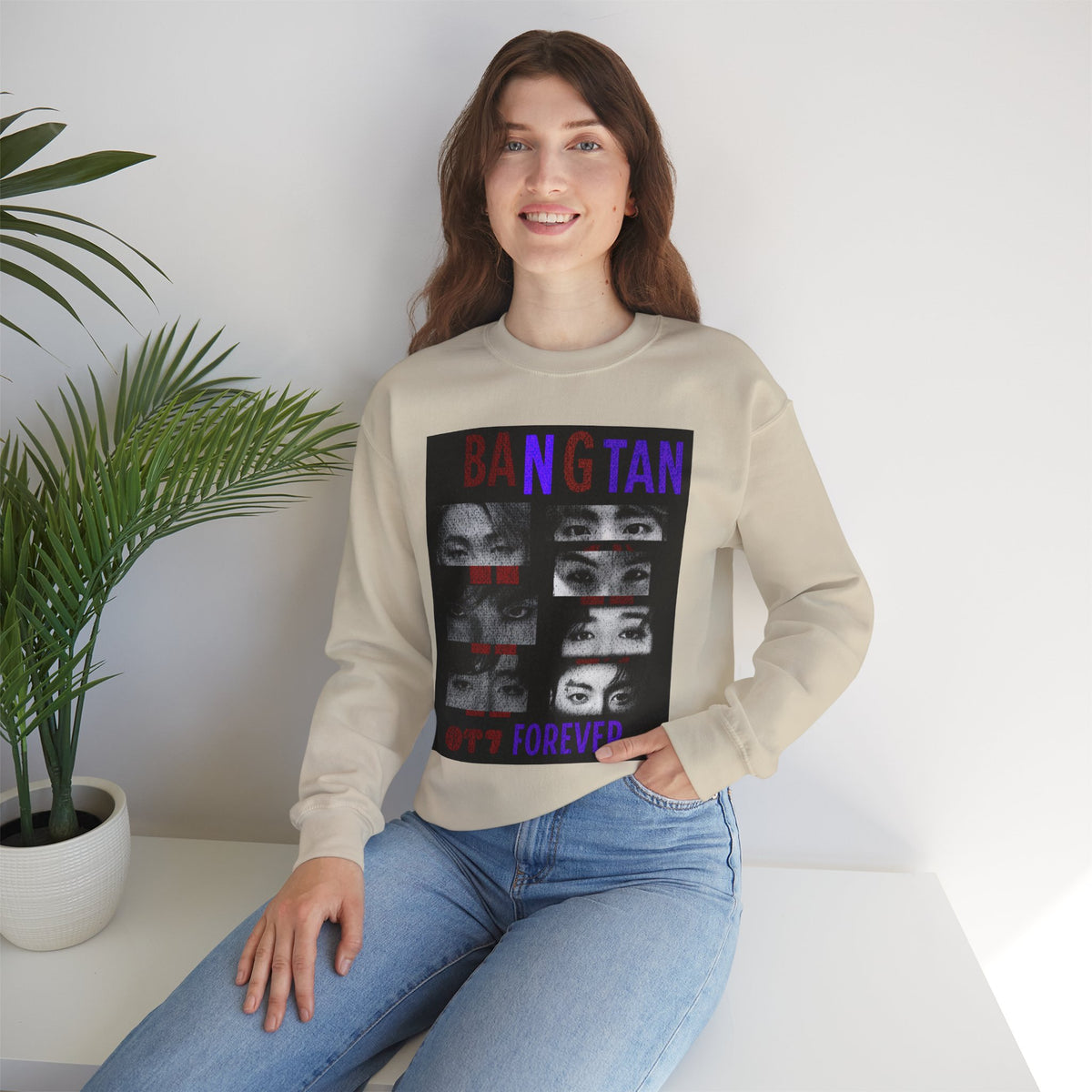 Bangtan Eyes Graphic Sweatshirt — K-Pop Fan Crewneck ("BANGTAN 07 FOREVER")